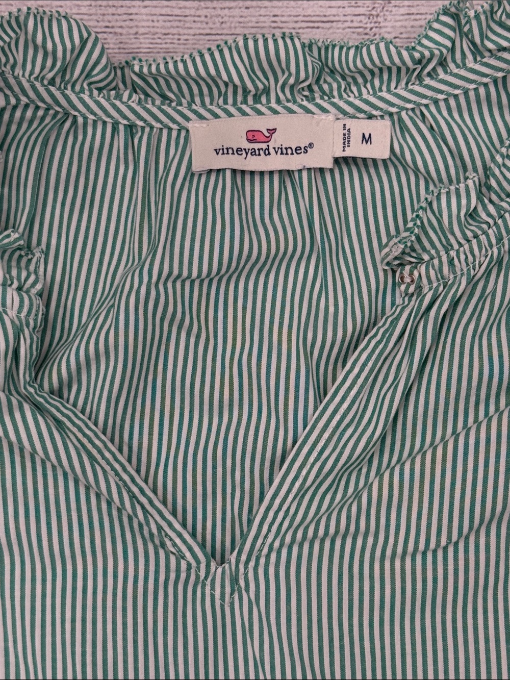Vineyard Vines Green Stripe Ruffle Tiered Dress Women’s Medium - Picture 3 of 5